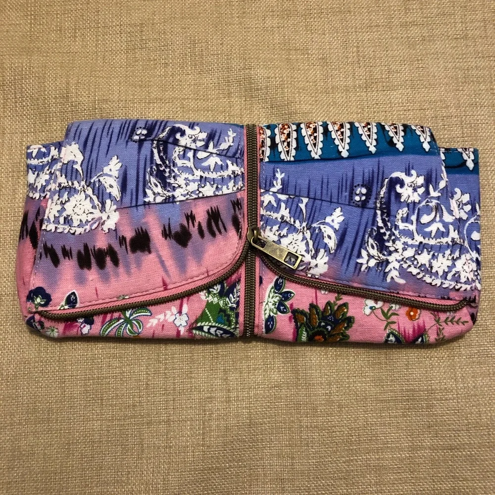 Pink & Purple Paisley Floral Print with Decorative Zipper Pouch